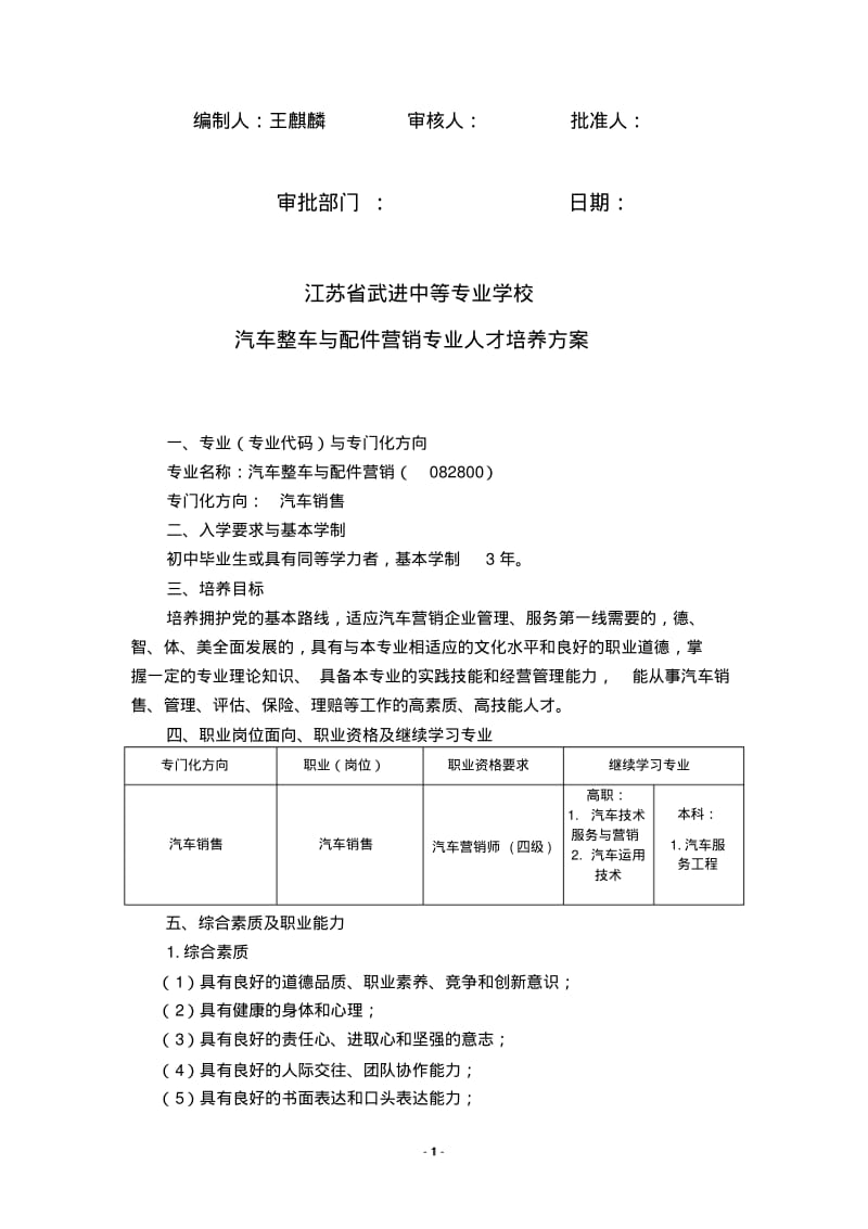 2013汽车整车与配件营销专业人才培养方案DOC.pdf_第2页