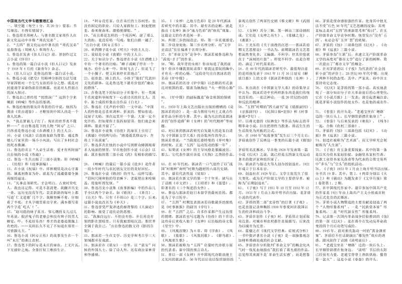 电大专科【中国现当代文学专题】电大考试小抄整理汇总.doc_第1页