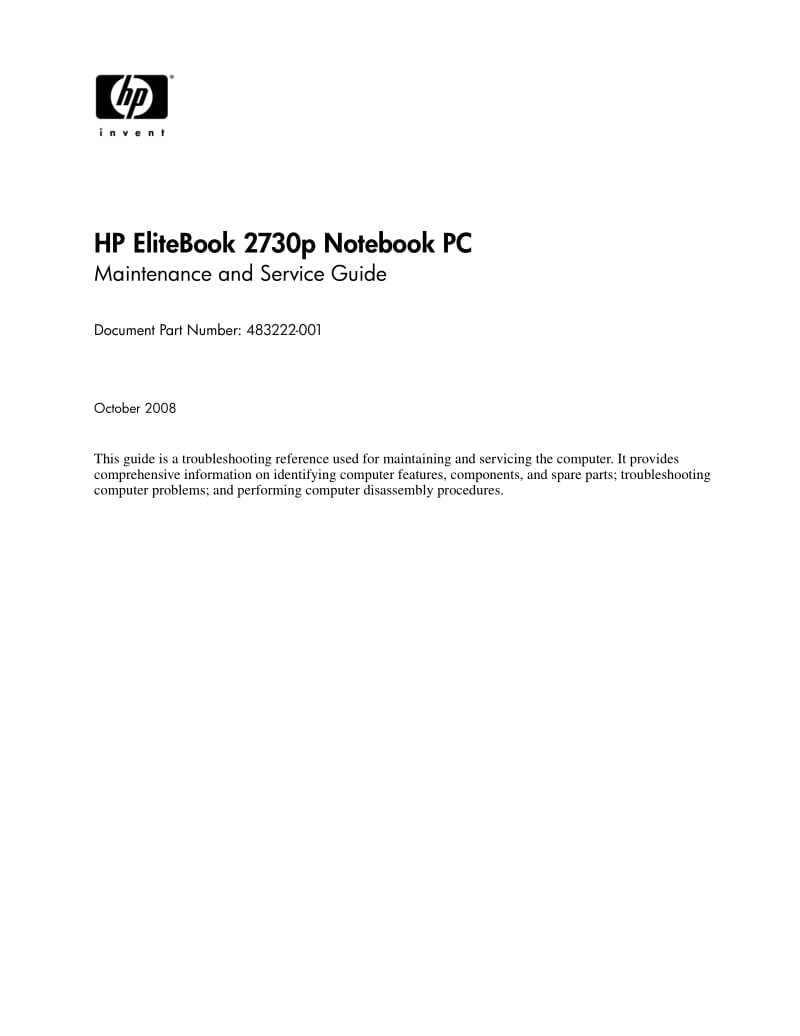 HP_EliteBook_2730p_维修拆机手册（英文版） .pdf_第1页