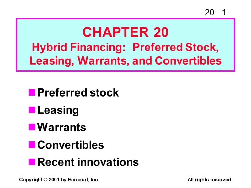 Fundamentals of Financial Management-CHAPTER 20 Hybrid Financing Preferred Stock, Leasing,Warrants, and Convertibles.ppt_第1页