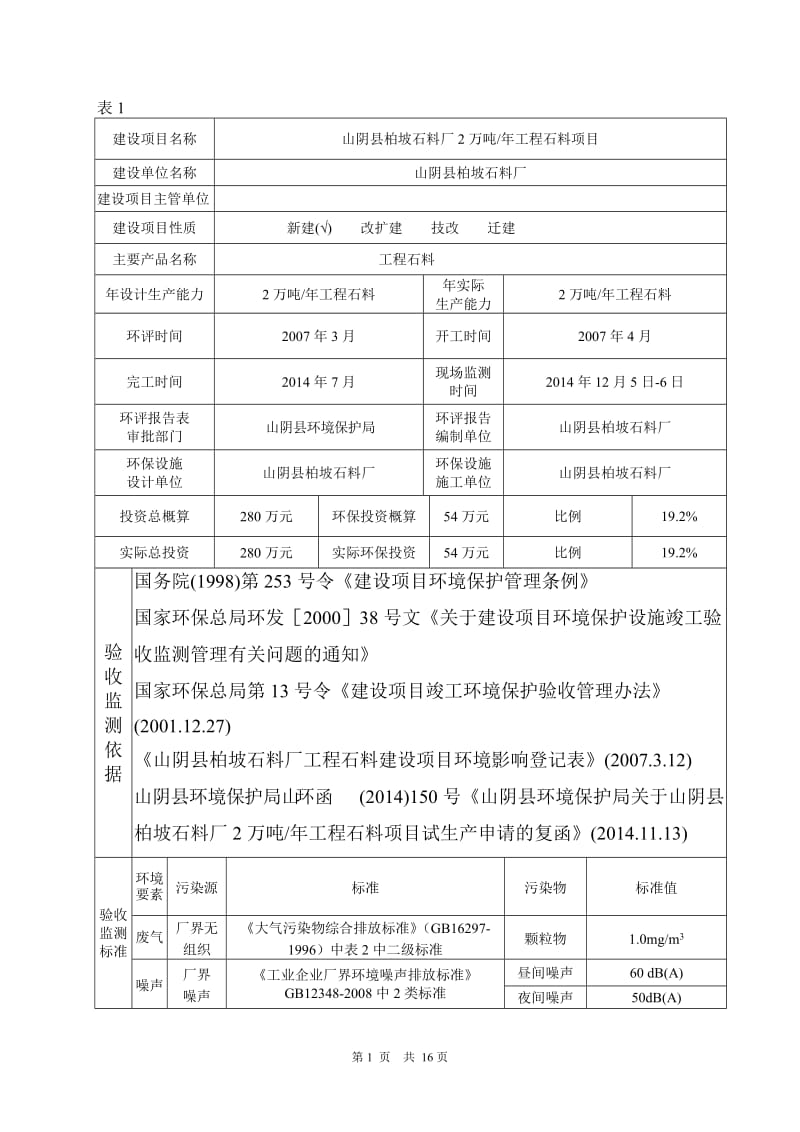 环境影响评价报告公示：山阴县柏坡石料厂万工程石料环评报告.doc_第1页