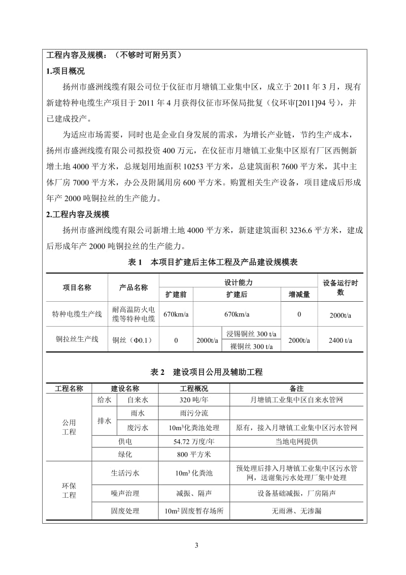 环境影响评价报告全本公示，简介：1铜拉丝生产线技改项目仪征市月塘镇工业集中区扬州市盛洲线缆有限公司南京源恒环境研究所有限公司9月7日邮编：2114005108..doc_第3页