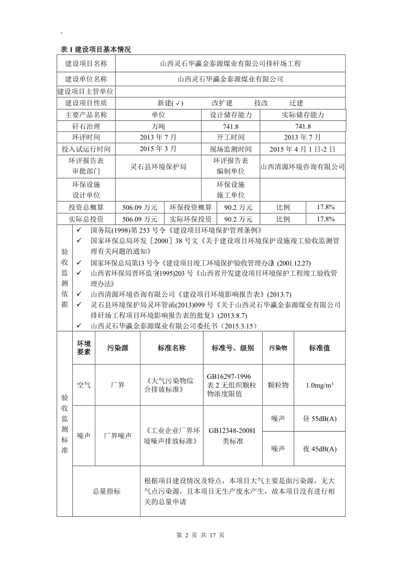 环境影响评价报告公示：同意附件华瀛金泰源煤业排矸场工程无标题金泰源封皮[]金环评报告.doc_第2页