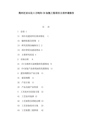 荆州泛亚石化5万吨C9加氢工程项目立项申请报告（可编辑） .doc