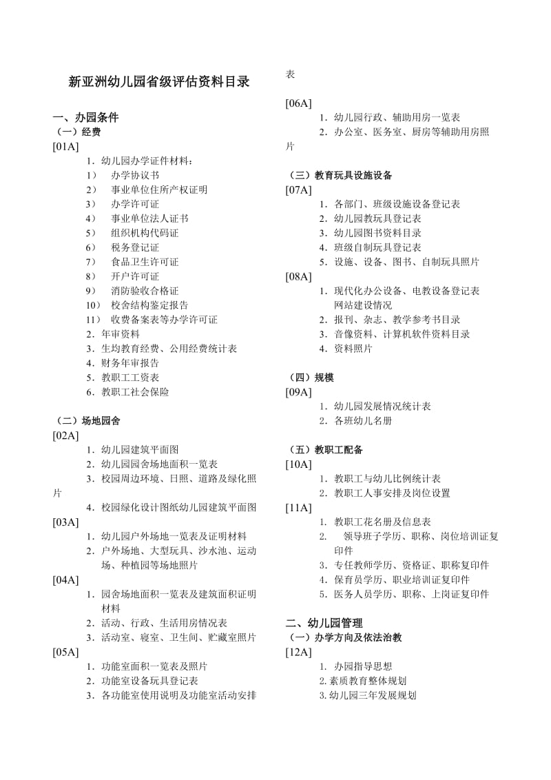 新亚洲幼儿园省级评估资料目录.doc_第1页