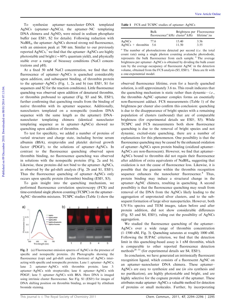 Silver nanocluster aptamers in situ generation of intrinsically fluorescent recognition ligands for protein detection.pdf_第2页