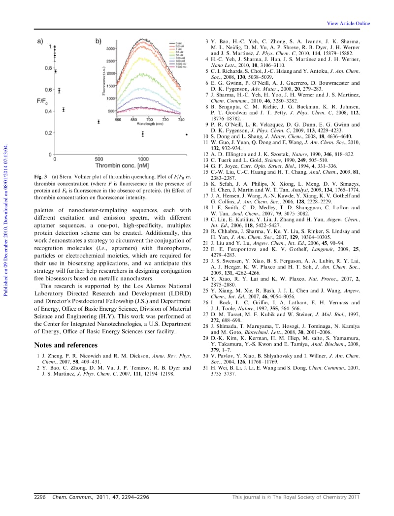 Silver nanocluster aptamers in situ generation of intrinsically fluorescent recognition ligands for protein detection.pdf_第3页