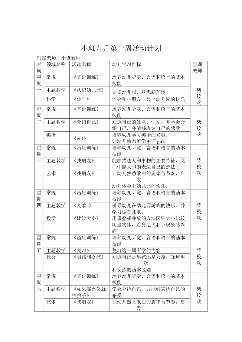 幼儿园小班九月教案.doc_第2页