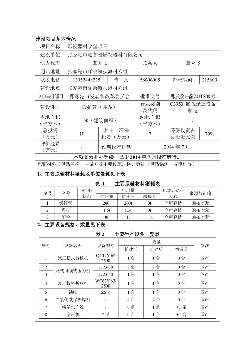 模版环境影响评价全本公示，简介：1大米加工项目凤凰镇张家港市粮食购销总公司润众米业分公司张家港市远创环境技术有限公司-1-26见附件2影视器材喷塑项目乐余镇张家港.pdf_第2页