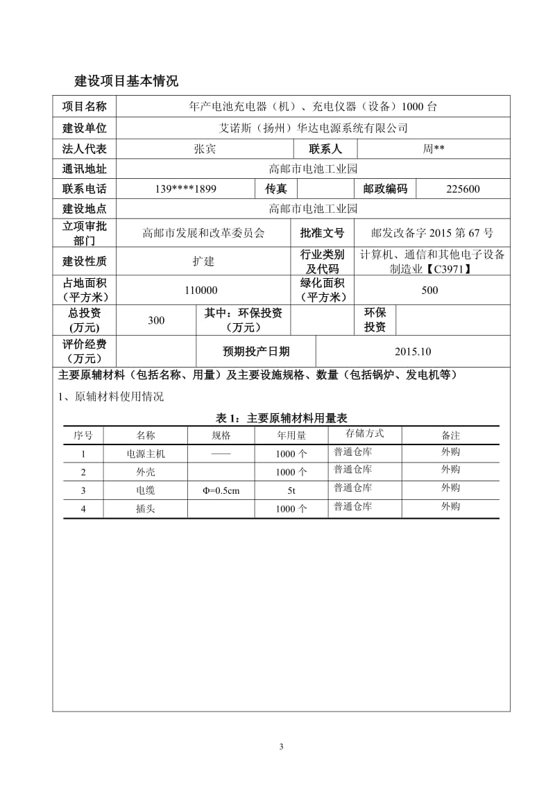 环境影响评价报告全本公示，简介：业园扬州佐仕科技有限公司南京天虹环境科学研究所有限公司.7.6-.7.103产电池充电器（机）、充电仪器（设备）1000(1).pdf_第3页