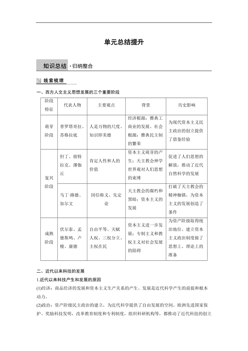 2019-2020学年历史岳麓版必修三学案：第三单元　从人文精神之源到科学理性时代总结提升 Word版含解析.docx_第1页