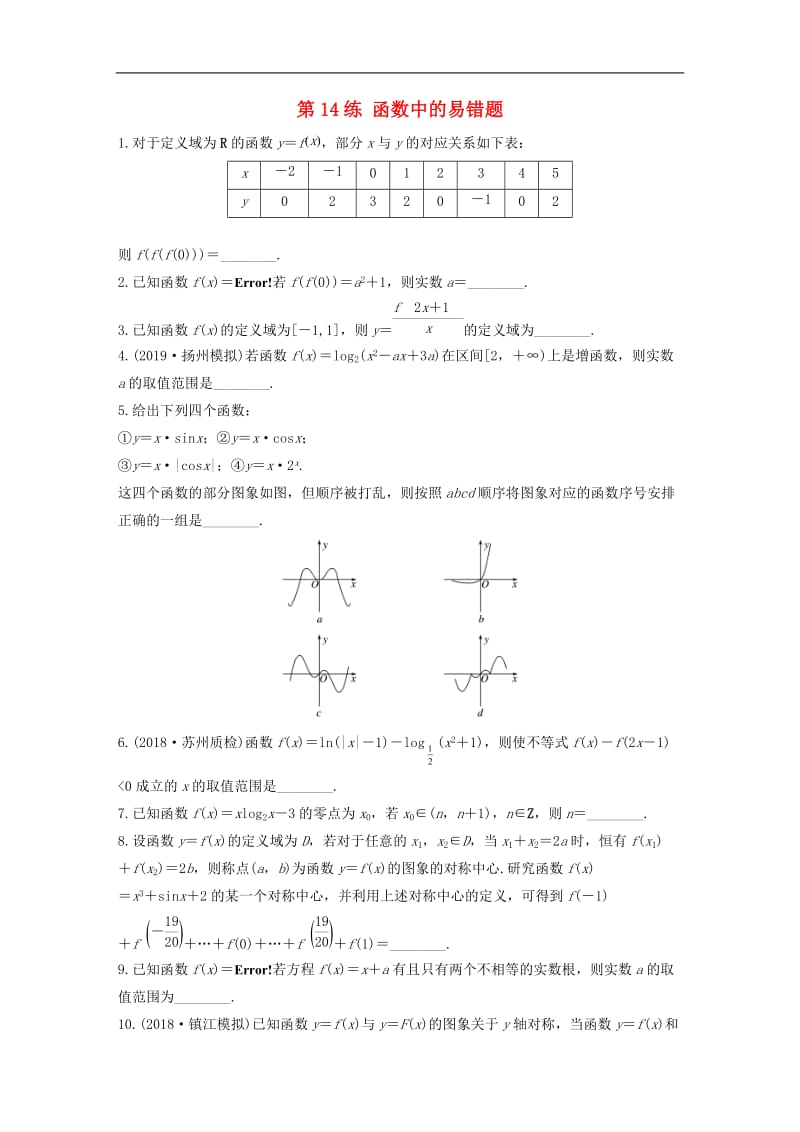 2020版高考数学一轮复习加练半小时资料：专题2函数第14练函数中的易错题文（含解析）.docx_第1页