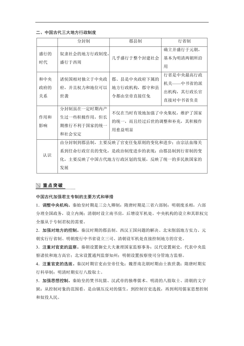 2019-2020学年历史人教版必修1学案：第一单元　古代中国的政治制度 学习总结 Word版含解析.docx_第2页