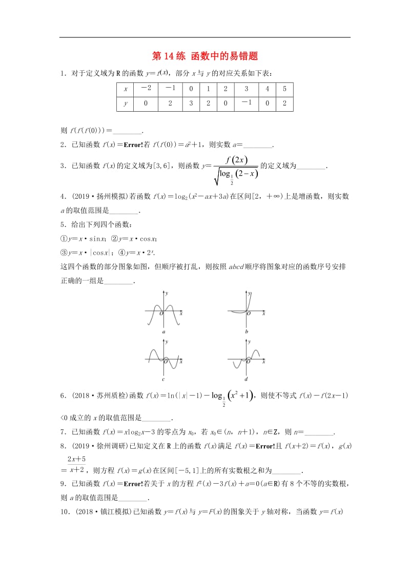 2020版高考数学一轮复习加练半小时资料：专题2函数第14练函数中的易错题理（含解析）.docx_第1页