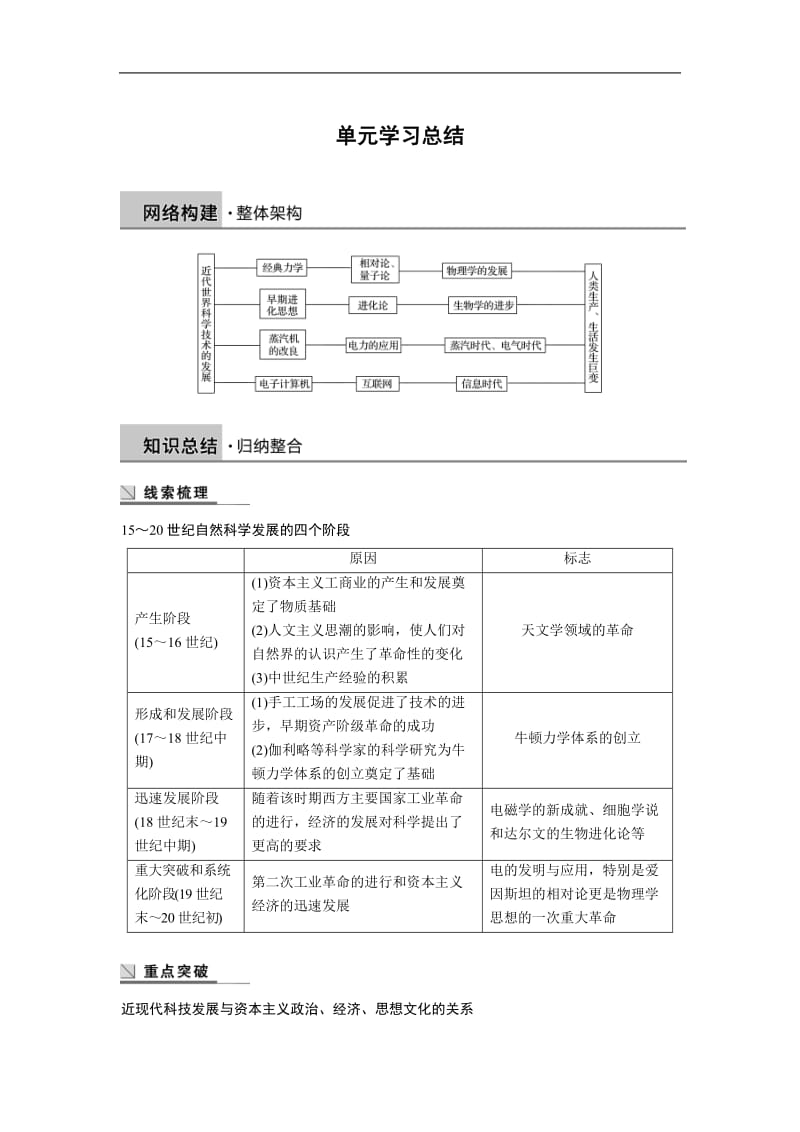 2019-2020学年历史北师大版必修三学案：第七单元　近代世界科学技术的发展 学习总结 Word版含解析.docx_第1页