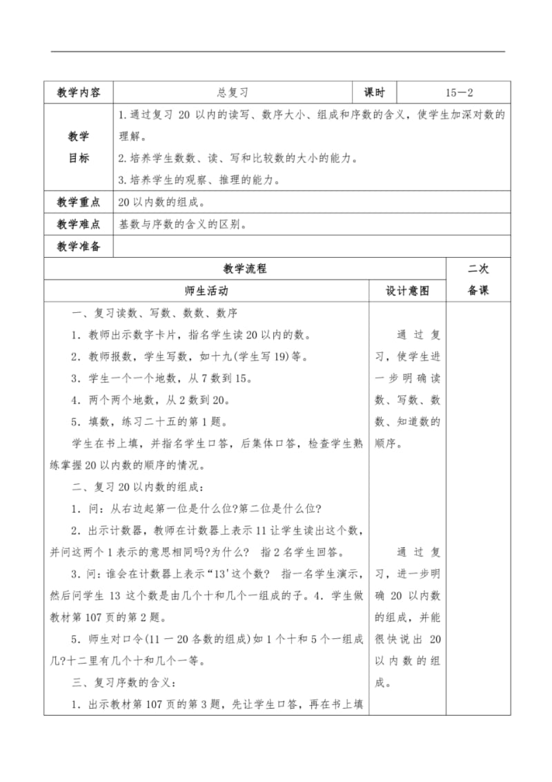 人教版数学一年级上册总复习教案.pdf_第1页