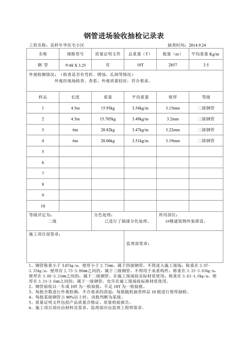 钢管进场验收抽检记录表.doc_第1页