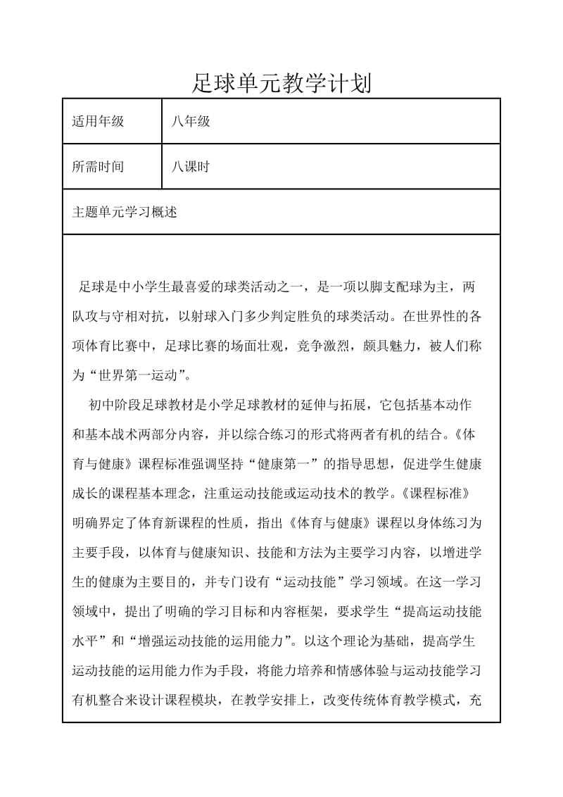 初中体育《足球》主题单元教学设计以及思维导图.doc_第1页