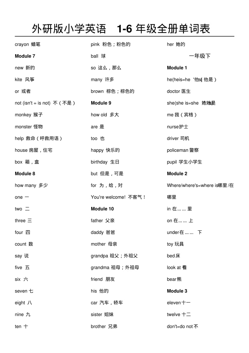 外研版小学英语1-6年级全册单词表.pdf_第2页