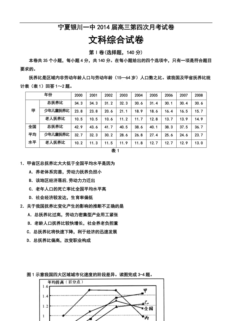 银川一中高三第四次月考文科综合试题及答案.doc_第1页