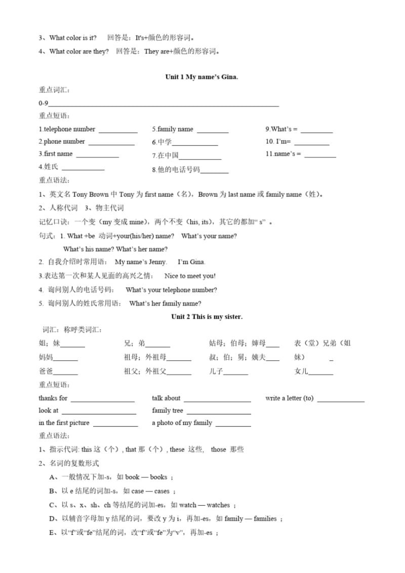 新人教版七年级英语上册知识点总结及配套习题.pdf_第2页