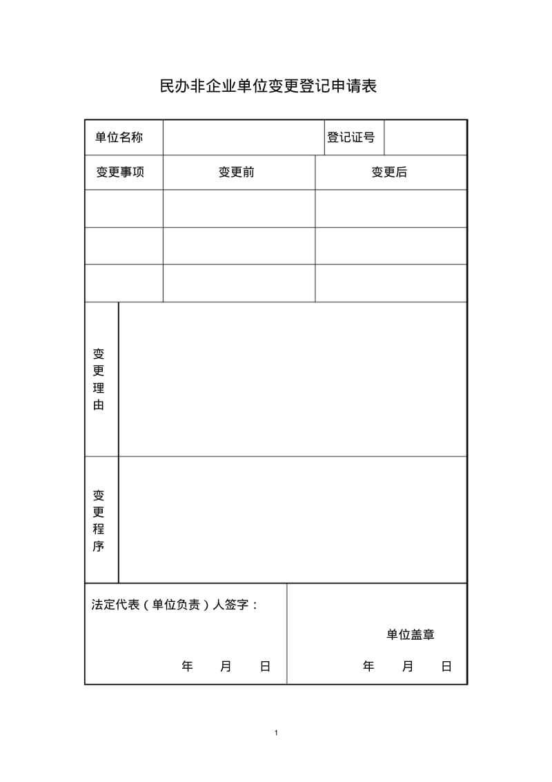 民办非企业单位登记证书更换申请表.pdf_第1页