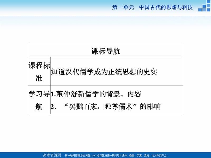 2019-2020学年高中历史岳麓版必修3 第3课 汉代的思想大一统 课件（26张） .ppt_第3页