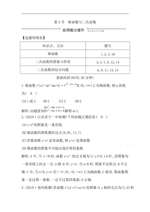 2020版一轮复习文科数学习题：第二篇　函数及其应用（必修1） 第4节　幂函数与二次函数 Word版含解析.doc