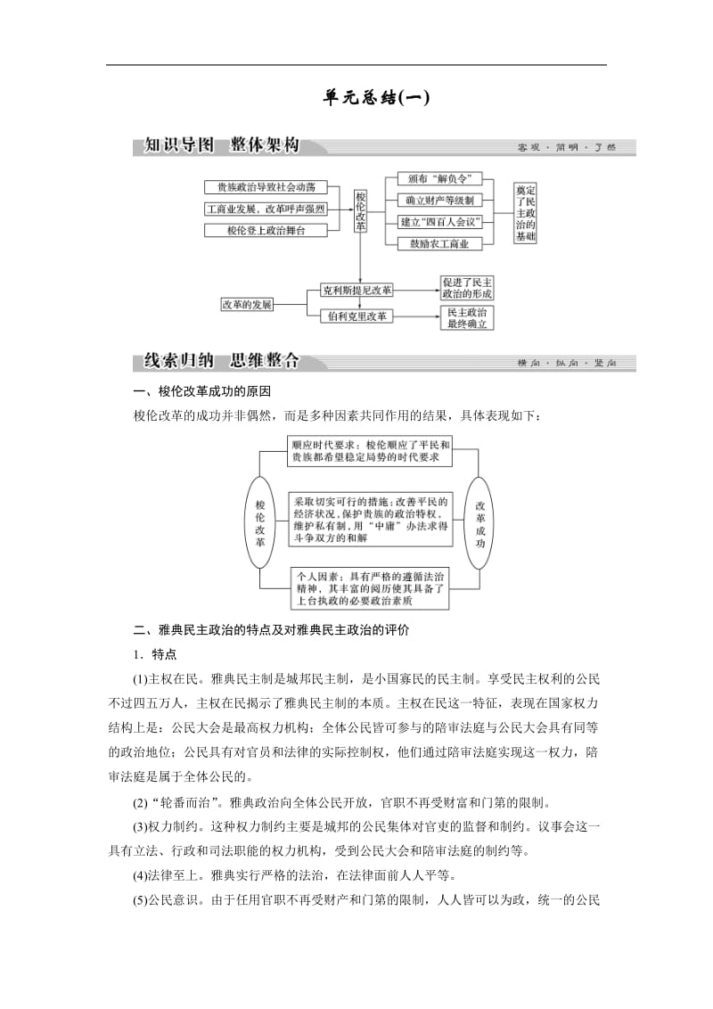 2019-2020学年高中历史人教版选修一文档：第一单元 梭伦改革 单元总结1 Word版含答案.doc_第1页