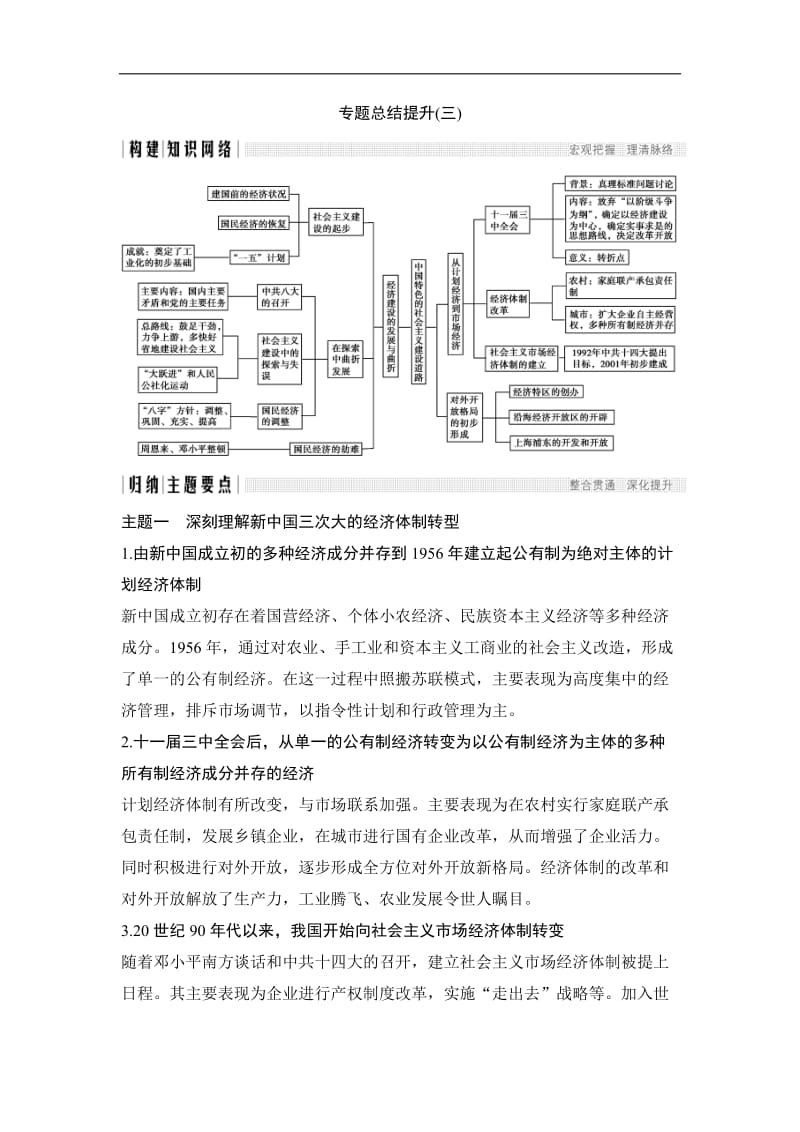 2019-2020学年高中历史人民版必修二文档：专题三 中国社会主义建设道路的探索专题总结提升三 Word版含答案.doc_第1页