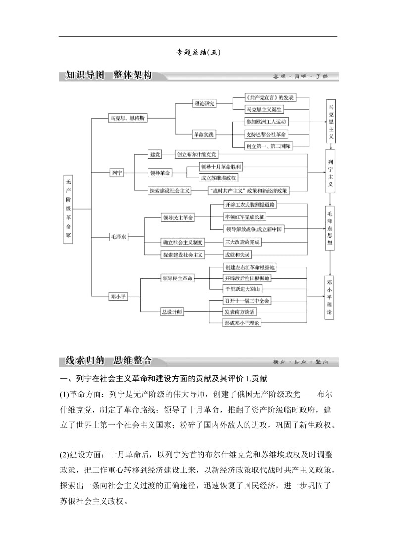 2019-2020学年高中历史人民版选修四文档：专题五 无产阶级革命家专题总结5 Word版含答案.doc_第1页