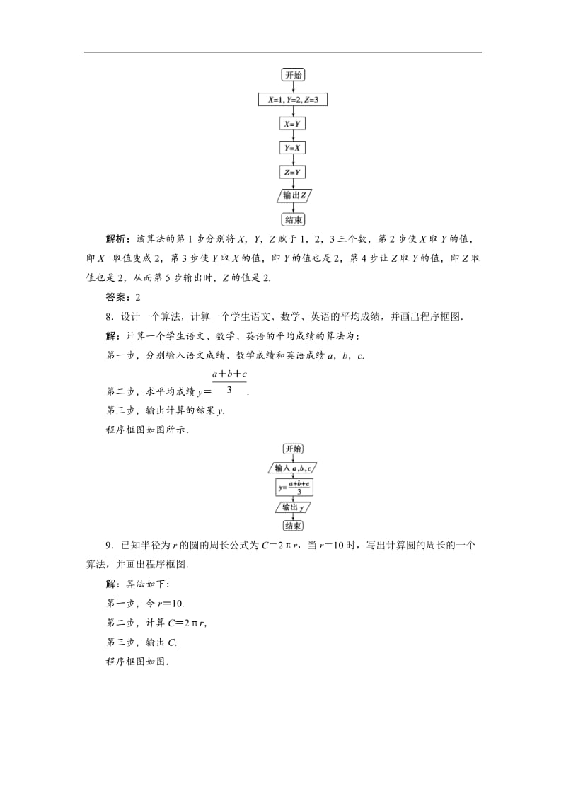 2019年数学人教A必修三新一线应用案巩固提升：1.1.2 第1课时　程序框图、顺序结构 Word版含解析.doc_第3页