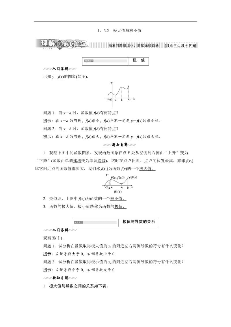 2019-2020学年高二数学苏教版选修2-2讲义：第1章 1.3 1.3.2 极大值与极小值 Word版含解析.doc_第1页