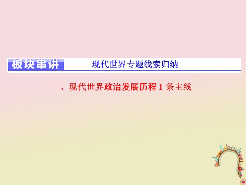 （通用版）2020年高考历史二轮复习课件： 板块串讲 现代世界专题线索归纳课件.ppt_第1页