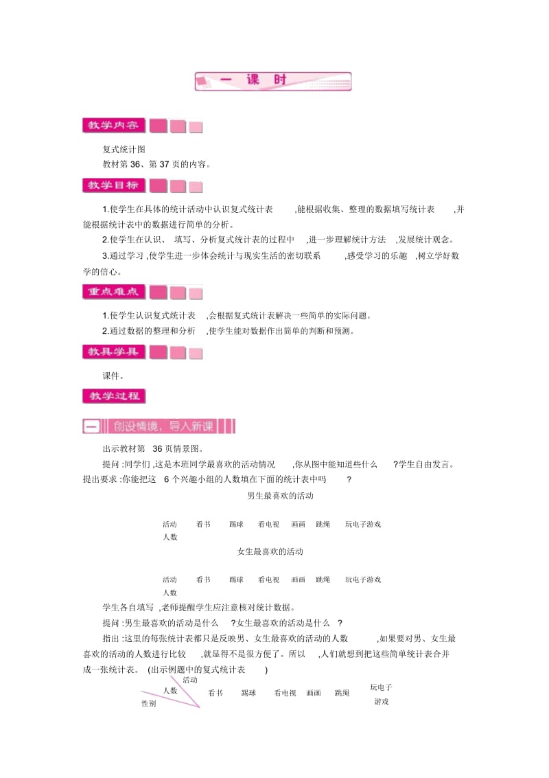 小学数学人教版三年级下册教案31复式统计表.docx_第1页