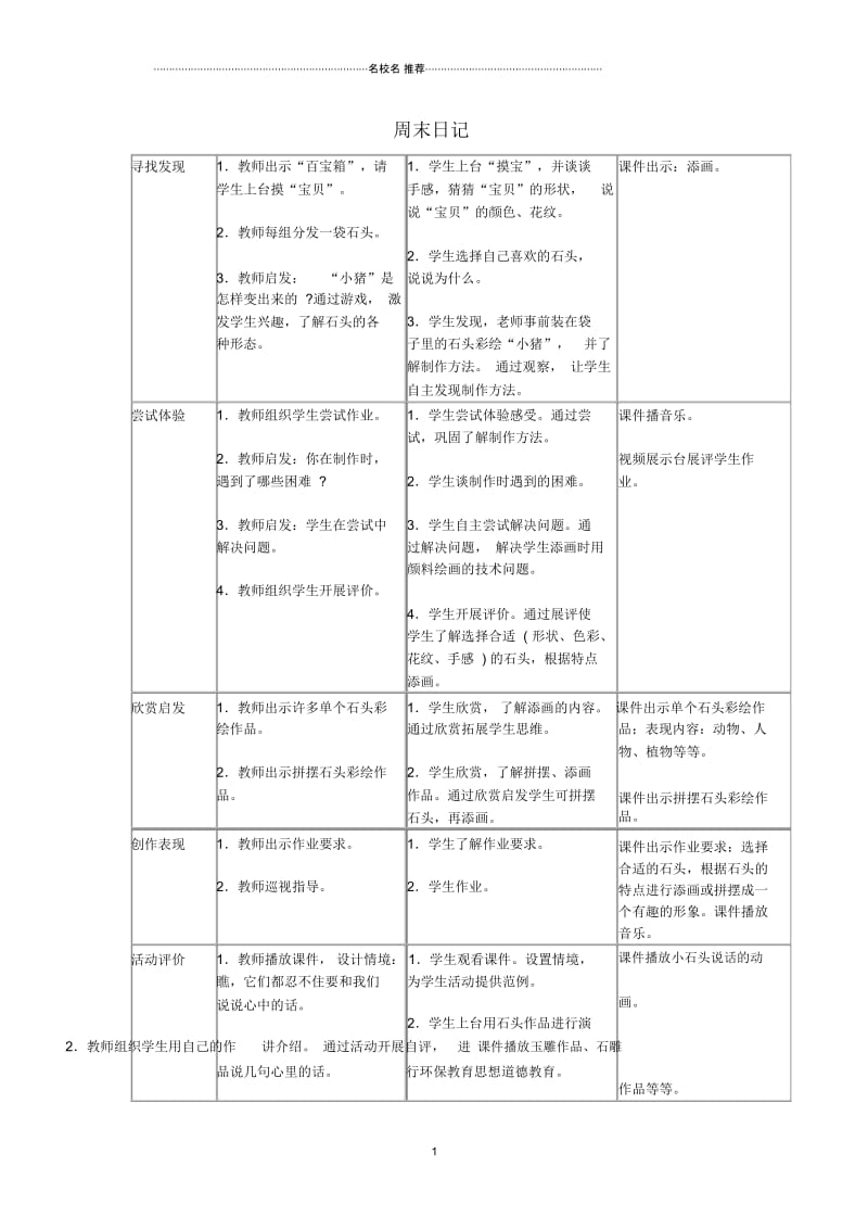 小学五年级美术上册《周末日记》表格式名师制作优质教案湘教版.docx_第1页