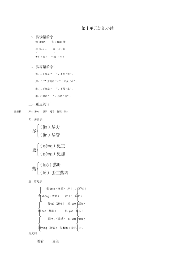 四年级上册语文素材-第十单元知识小结长春版.docx_第1页