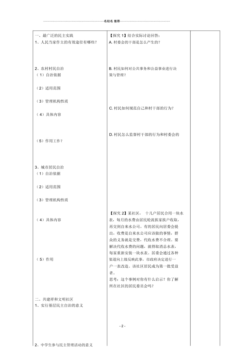 江苏地区高中政治2.3民主管理共创幸福生活名师制作优质教案新人教版必修2.docx_第2页