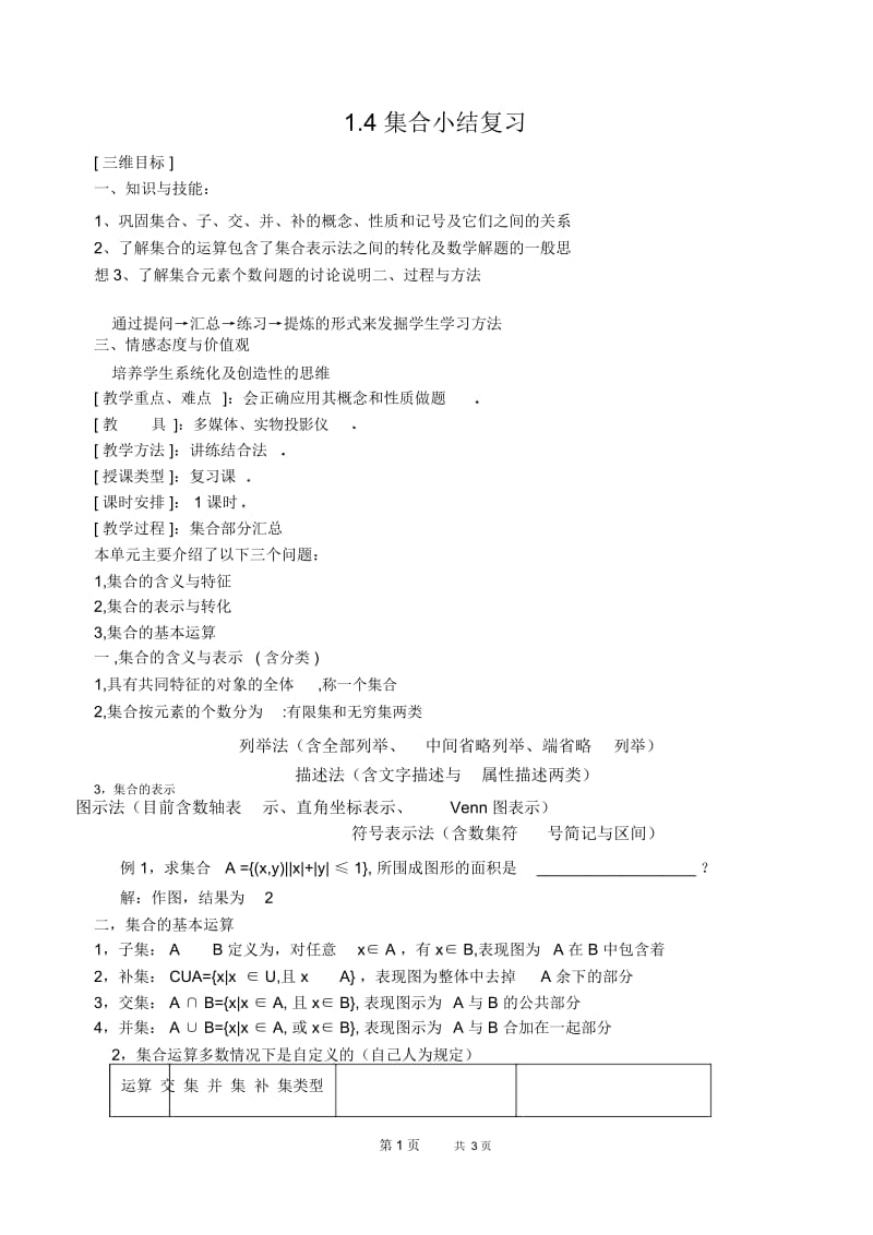 高一数学教案[苏教版]集合小结复习1.docx_第1页