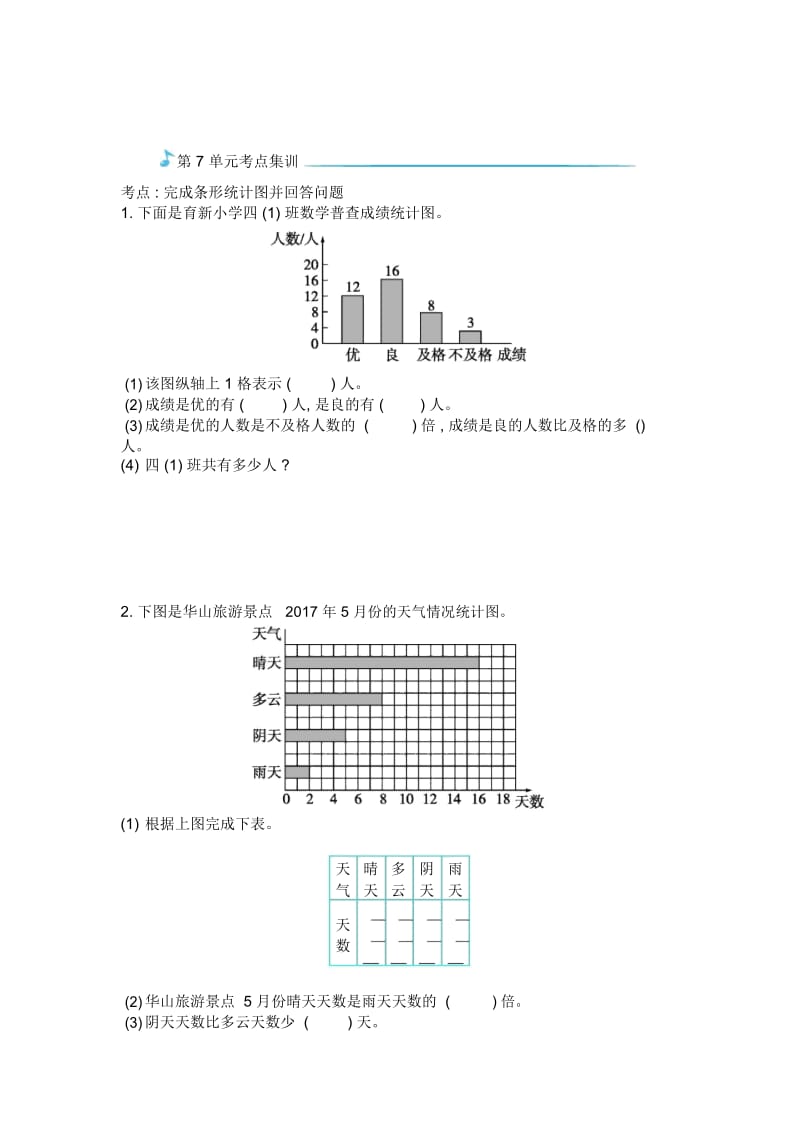 四年级上册数学-第7单元考点集训｜人教新课标(2014秋).docx_第1页