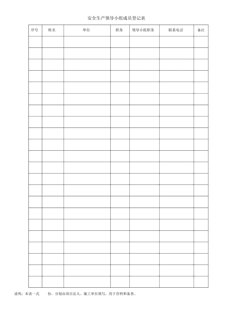 安全生产领导小组成员登记表.docx_第1页
