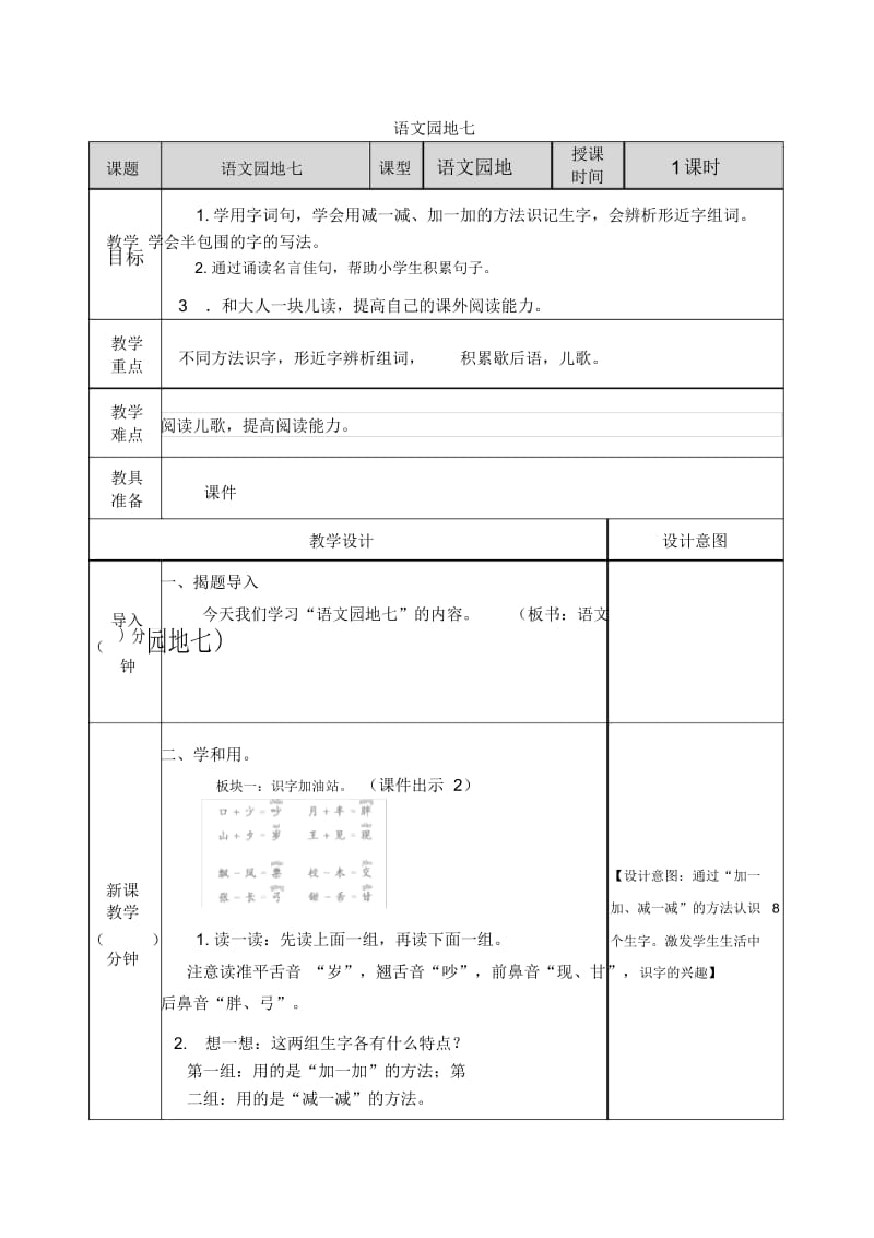 小学语文部编版一年级下册教案7语文园地七.docx_第1页