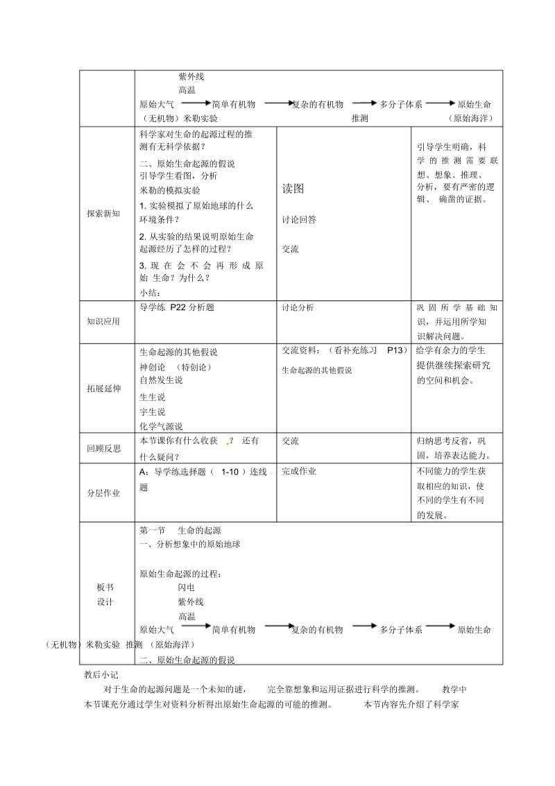 苏科初中生物八下《7.23第1节生命的起源》word教案(11).docx_第2页