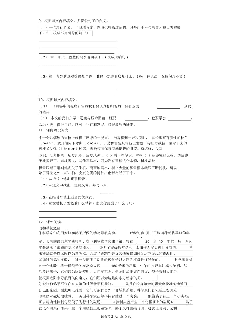 六年级下语文同步练习-山谷中的谜底苏教版.docx_第2页