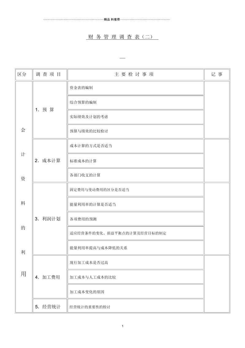 财务管理调查表(二).docx_第1页