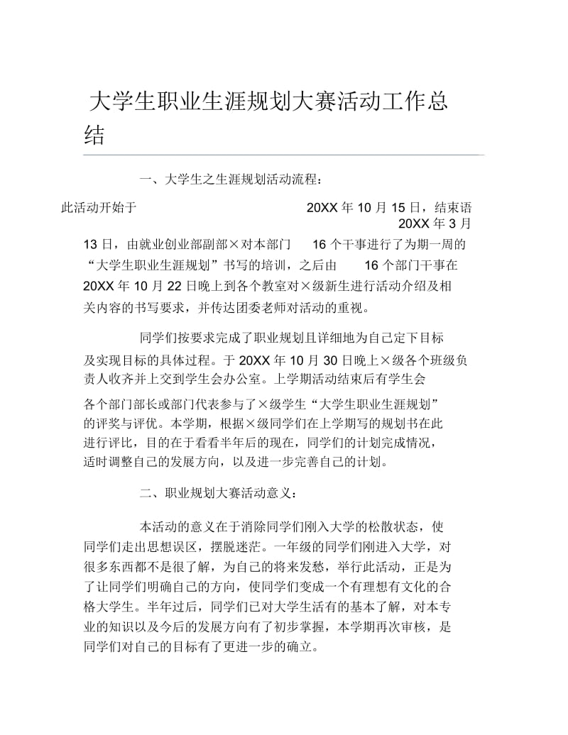 大学生职业生涯规划大赛活动工作总结.docx_第1页