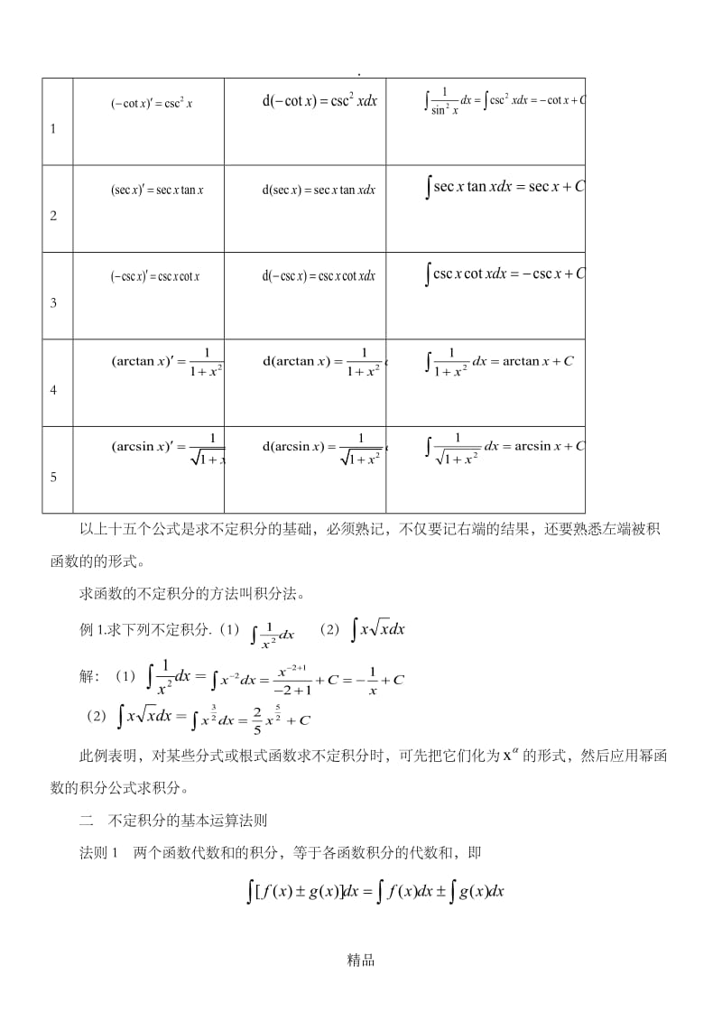 不定积分的基本公式和运算法则直接积分法.doc_第2页