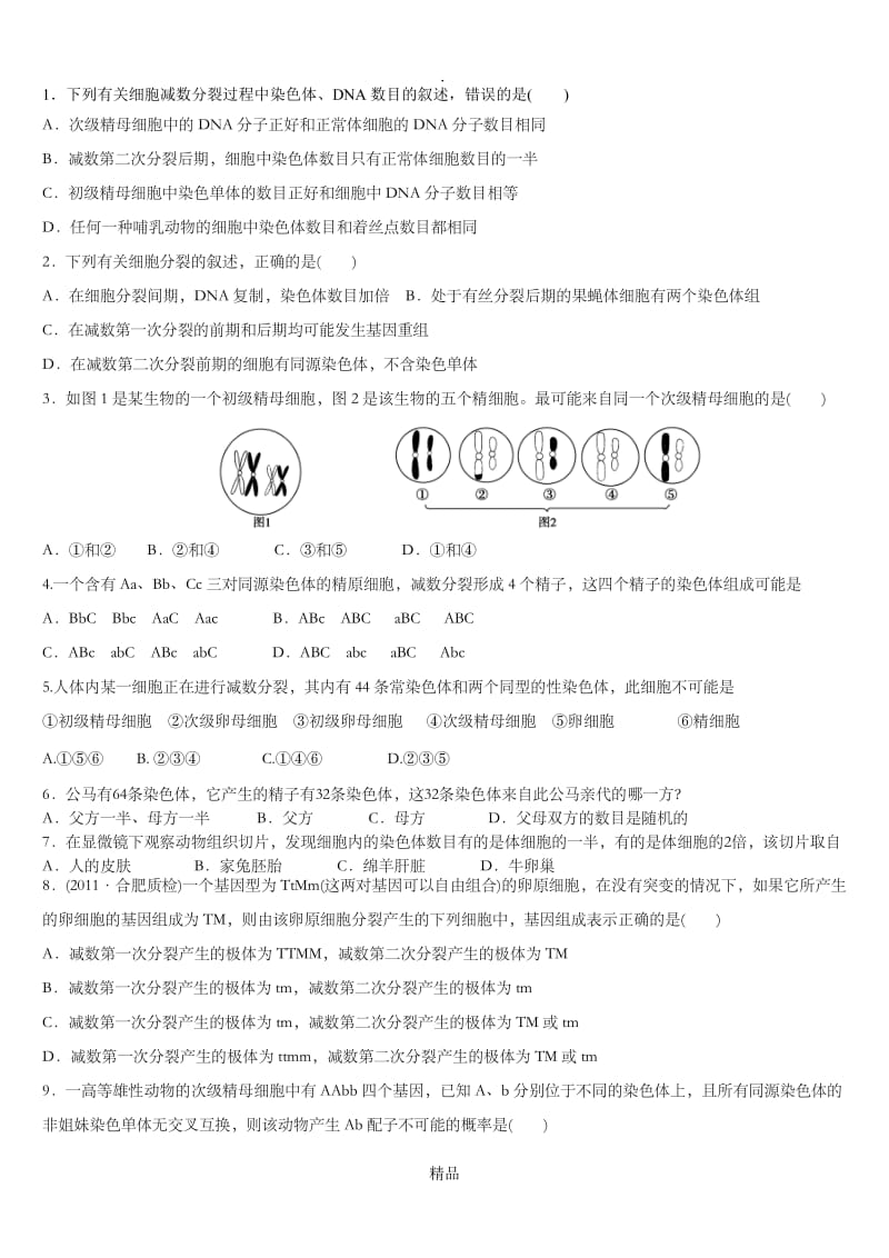 减数分裂与有丝分裂比较练习题.doc_第1页