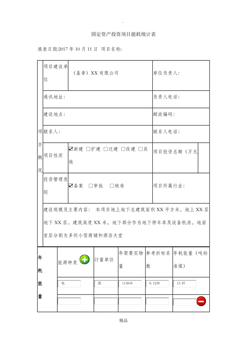 固定资产投资技术改造投项目能耗统计表.doc_第1页