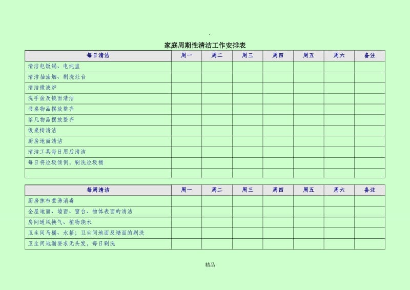 家庭清洁周期性安排工作表.doc_第1页